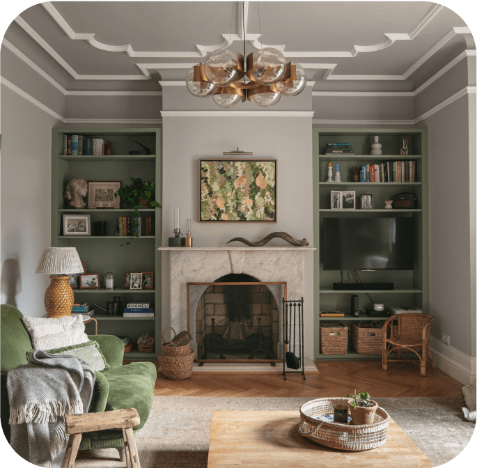 Cozy living room with a fireplace