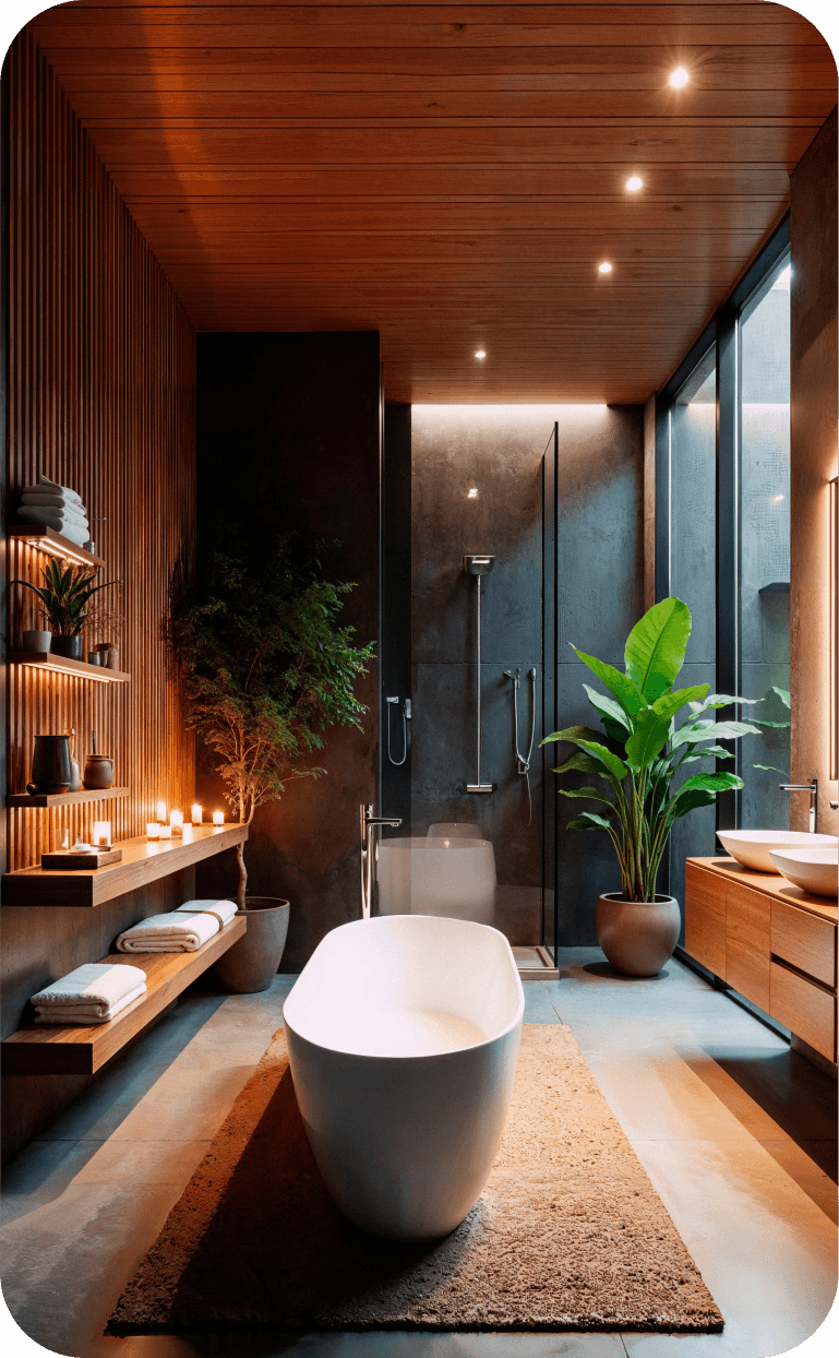 Minimalist bathroom with a standalone tub